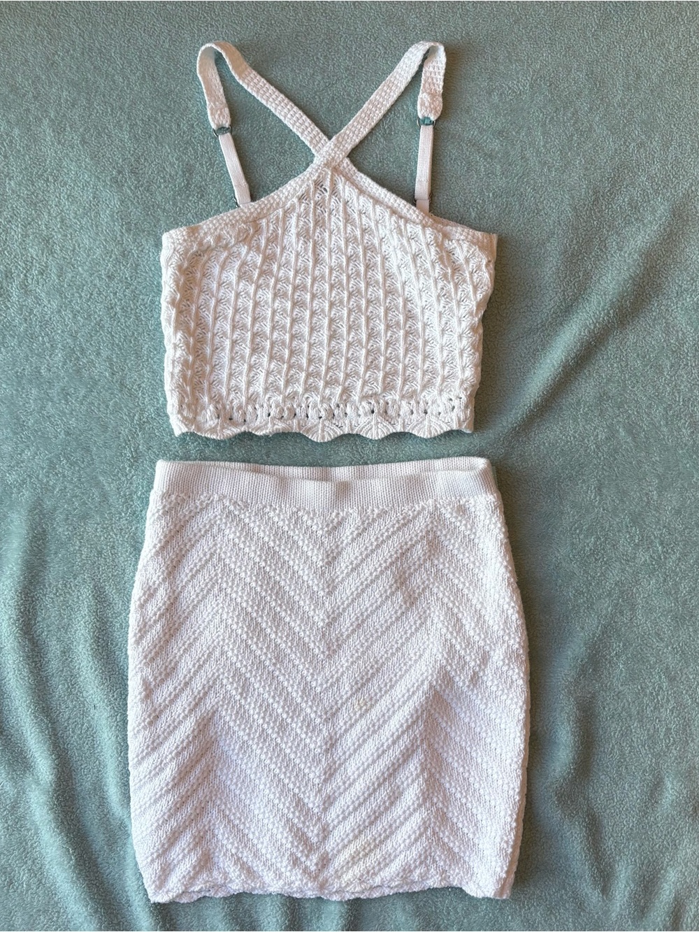 Hollister White Crochet Knit Matching Set Coastal Coquette Festival Boho Sz xs
